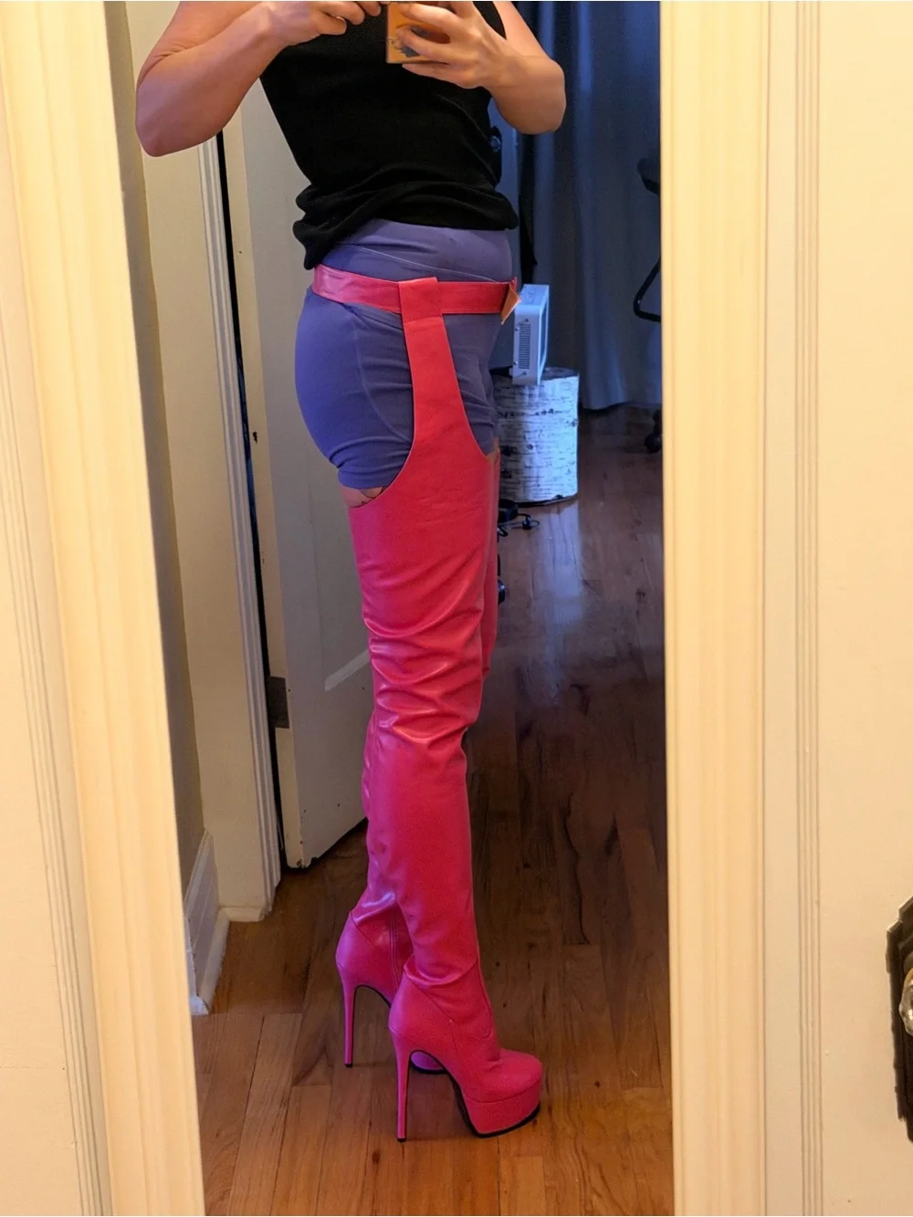 Women's Hot Pink Over-the-Knee Platform Stiletto Boots w Chaps